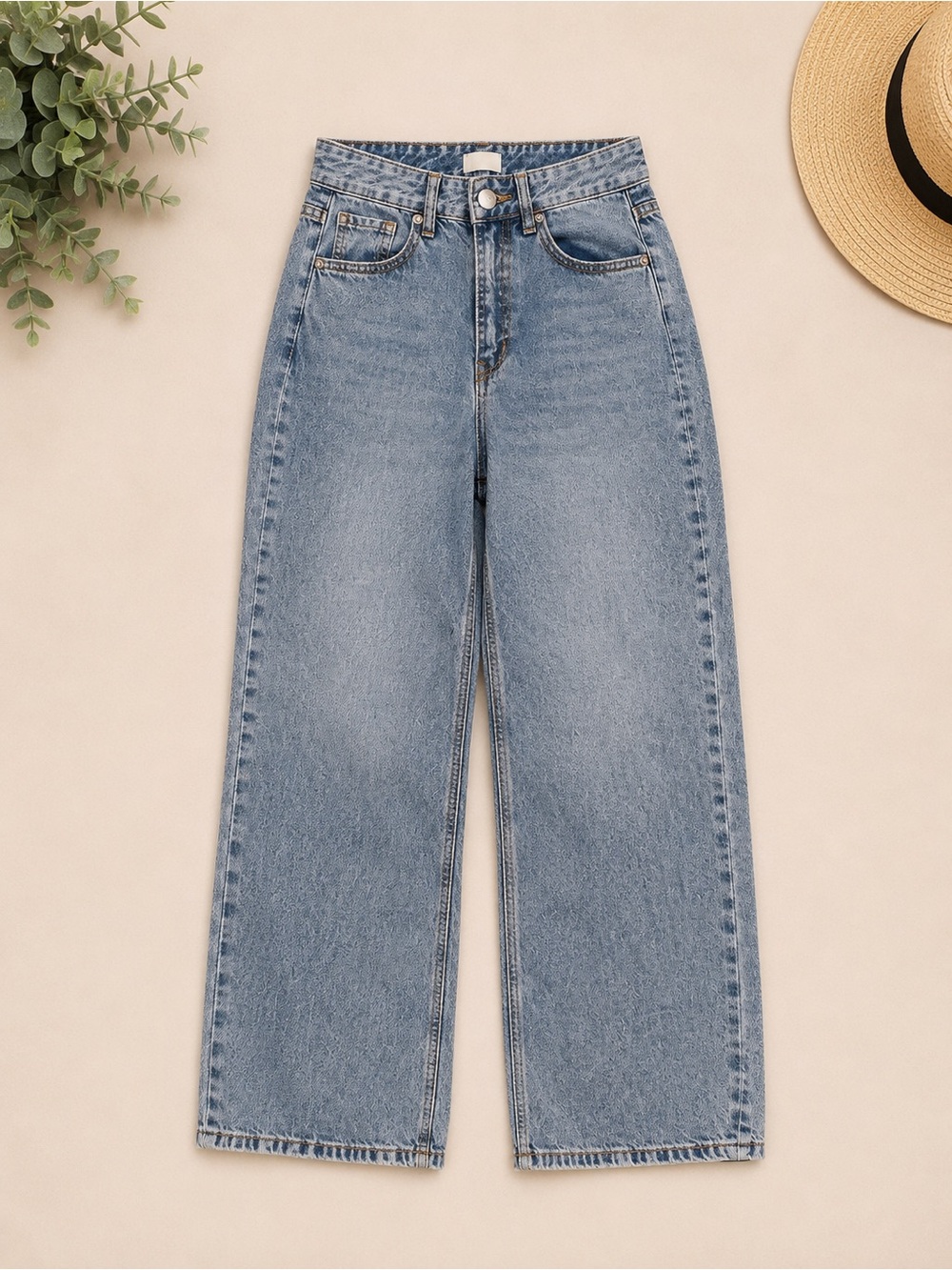 High-Rise Wide Leg Jeans in Light Blue Denim 28.5” inseam
